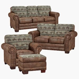 Deer Teal 4 Piece Deer Teal Tapestry Microfiber Living Room Set with Sleeper Sofa