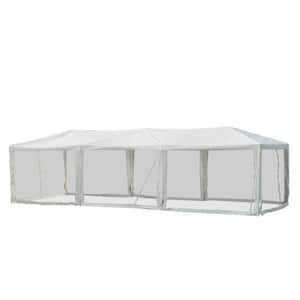 10 ft. x 30 ft. White Gazebo Canopy Cover Wedding Party Tent with Removable Mesh Side Walls