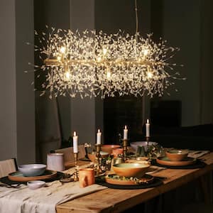 Euler 9-Light Gold Dandelion shape Unique Modern Linear Chandelier with Crystal Beaded Accents