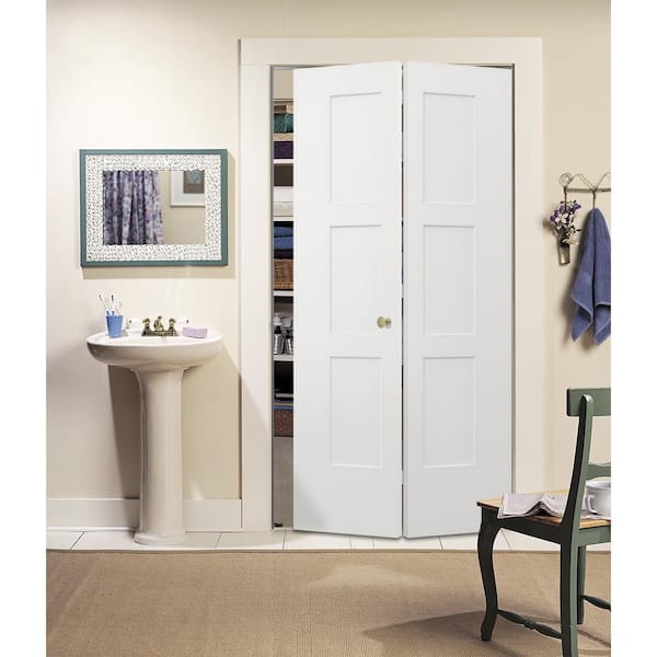 36 in. x 80 in. 3 Panel Birkdale Primed Smooth Hollow Core Molded Composite Interior Closet Bi-fold Door