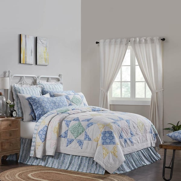 Jolie Cream Blue Green Farmhouse Twin Cotton Quilt