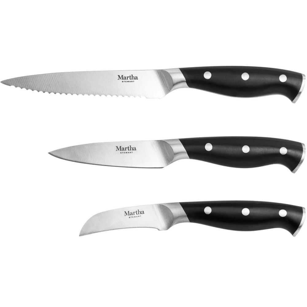 14-Piece Stainless Steel Knife Set with Black Handles and Wood Block