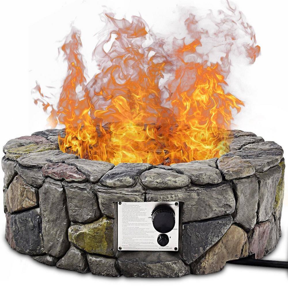 CASAINC Gray 40,000 BTU 28 in. W Stone Gas Fire Stove Pit for Outdoor Patio Garden Backyard HYFP-01