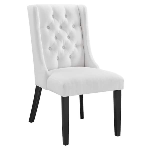 MODWAY Baronet Button Tufted Fabric Dining Chair in White