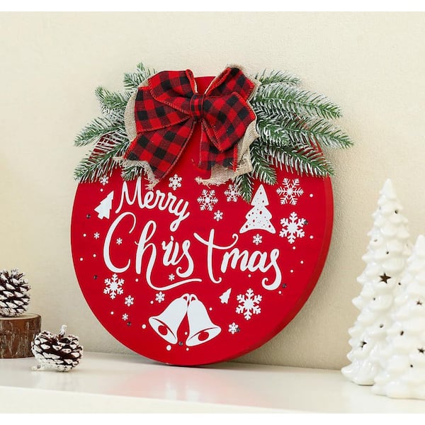 Christmas Wooden Welcome Sign Red 12 in. x 12 in. by Wooden Wall