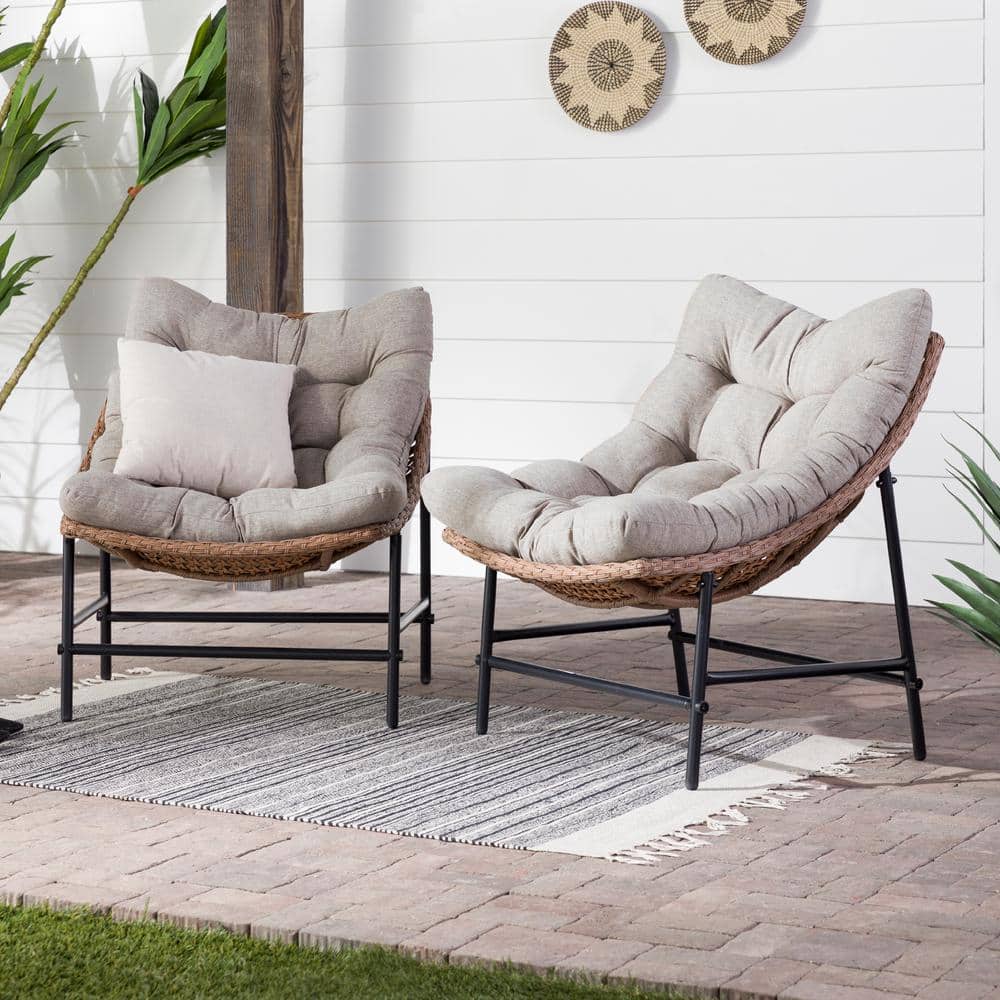 Walker Edison Furniture Company Papasan Rattan Removable Cushions Metal  Outdoor Patio Lounge Chairs with Natural Cushions (Set of 2) HDRRSC2NL -  The