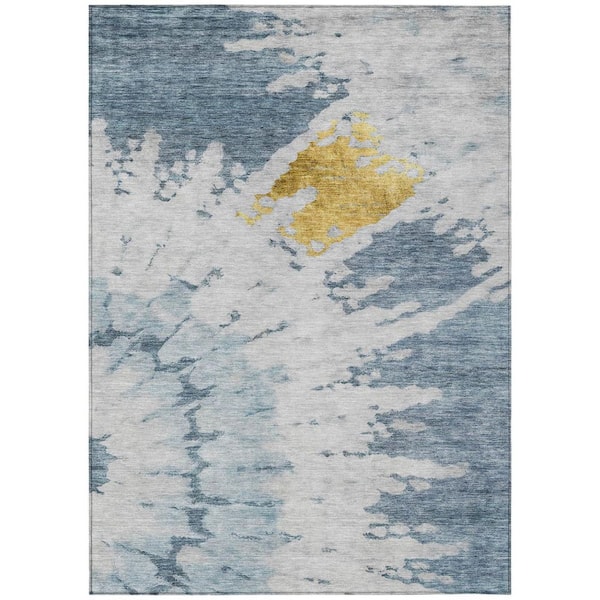 Denim Blue, Sky Blue 9 ft. x 12 ft.  Woven Abstract Polyester Rectangle Indoor / Outdoor Area Rug