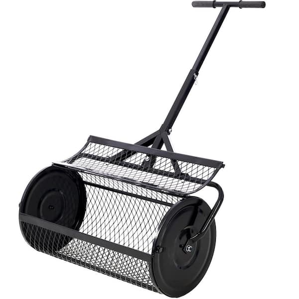 24 in. Handheld Peat Moss Spreader Compost Spreader Metal Mesh, T Shaped Handle for Planting Seeding, Black