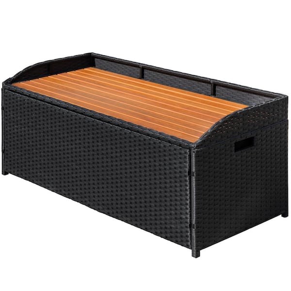 Black wicker storage bench sale