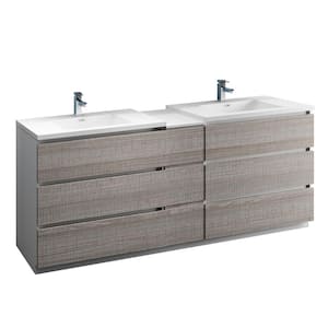 Lazzaro 84 in. Modern Double Bathroom Vanity in Glossy Ash Gray, Vanity Top in White with White Basins
