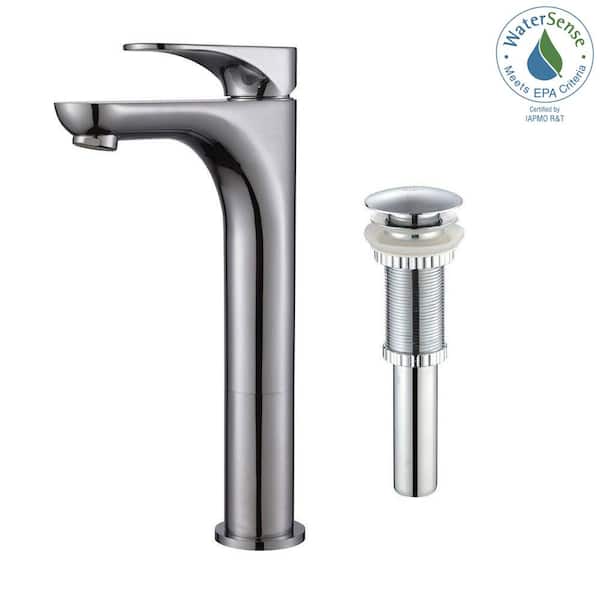 KRAUS Aquila Single Hole Single-Handle Vessel Bathroom Faucet with Matching Pop-Up Drain in Chrome