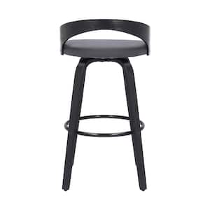 30 in. Gray Low Back Metal Bar Chair with Faux Leather Seat