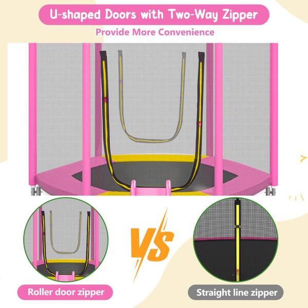 Nestfair 7 ft. Outdoor Pink Trampoline with Safety Enclosure Net