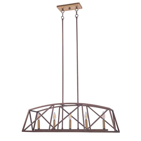 YOUKAIN 5-Lights Architectural Bronze and Soft Matte Brass Candle Style Kitchen Island Linear Chandelier