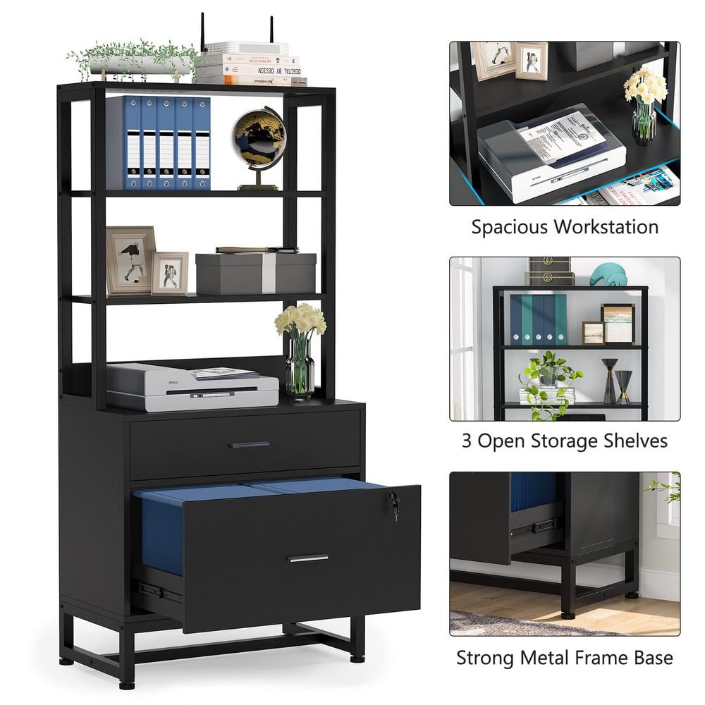 Black Vertical 2-Drawer Lockable File Cabinet with Shelves
