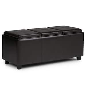 Avalon 42 in. Wide Contemporary Rectangle Storage Ottoman in Tanners Brown Vegan Faux Leather