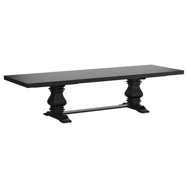 Florence Traditional Distressed Black Wood Top 126 in. Extension Double Pedestal Dining Table Seats 10
