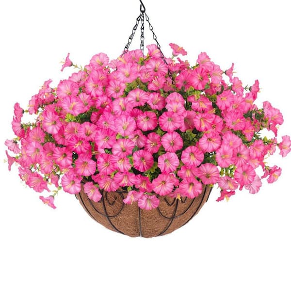 Unbranded Spring Decorations: 15.7 in. H x 19.6 in. W Pink Artificial Petunia with Baskets