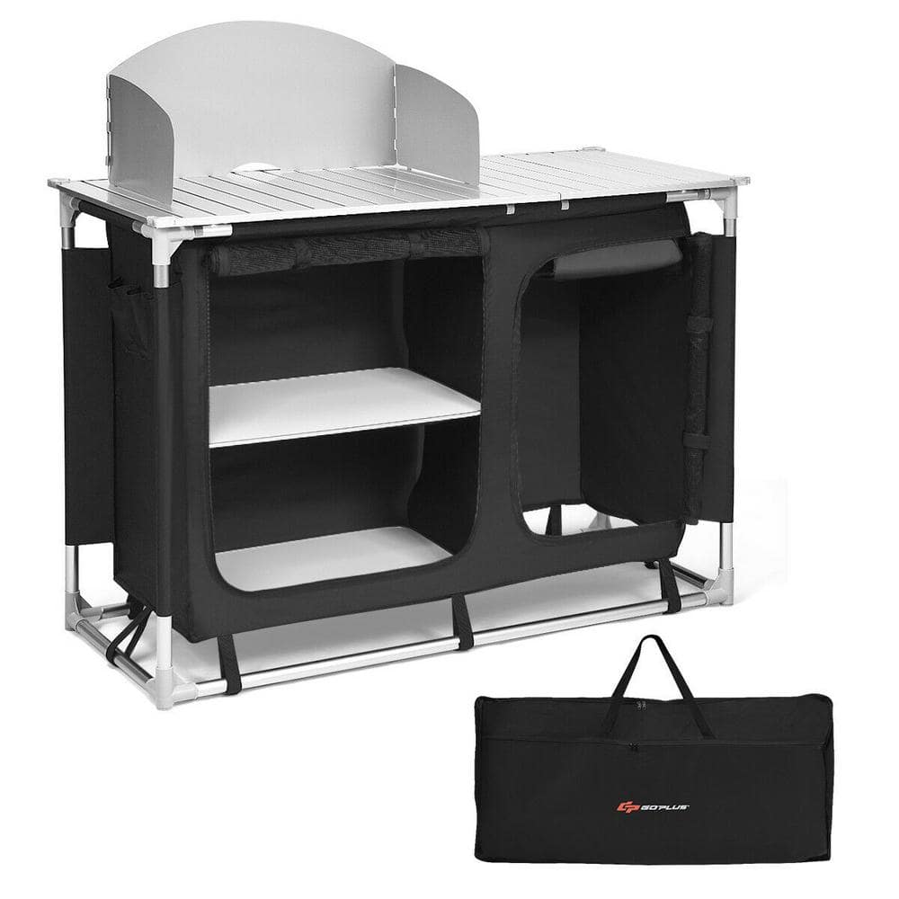 Livingandhome Dark Gray Camping Kitchen Table Portable Cabinet Kitchen  Storage 1000 x 495 x 795 mm