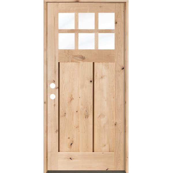 Krosswood Doors 32 in. x 80 in. Craftsman Knotty Alder Right-Hand/Inswing 6 Lite Clear Glass Unfinished Solid Wood Prehung Front Door