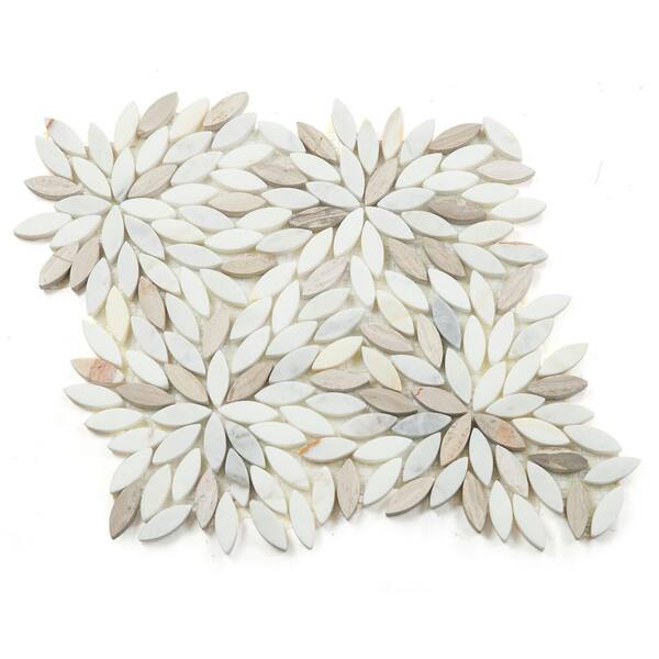 Hollywood Regency Beige Flower Mosaic 12 in. X 12 in. Marble Decorative Wall Tile (13 sq.ft./Case)
