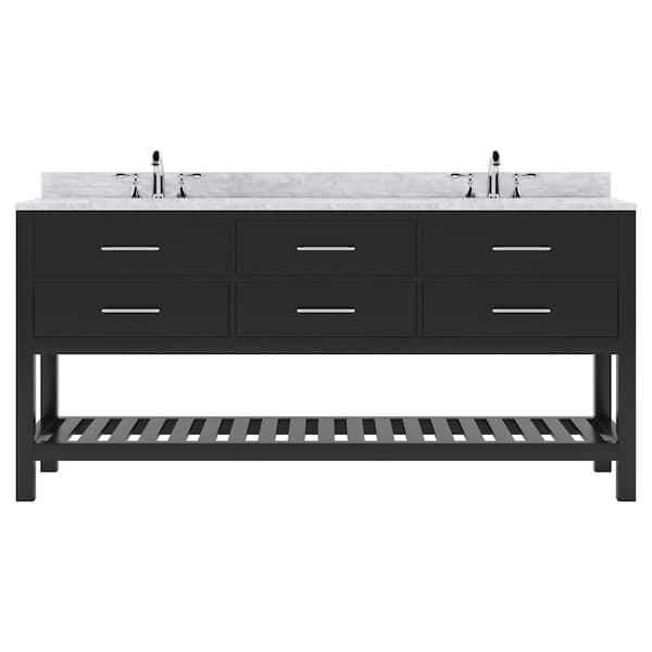 Virtu USA Caroline Estate 72 in. W x 22 in. D x 34 in. H Double Sink Bath Vanity in Espresso with Marble Top