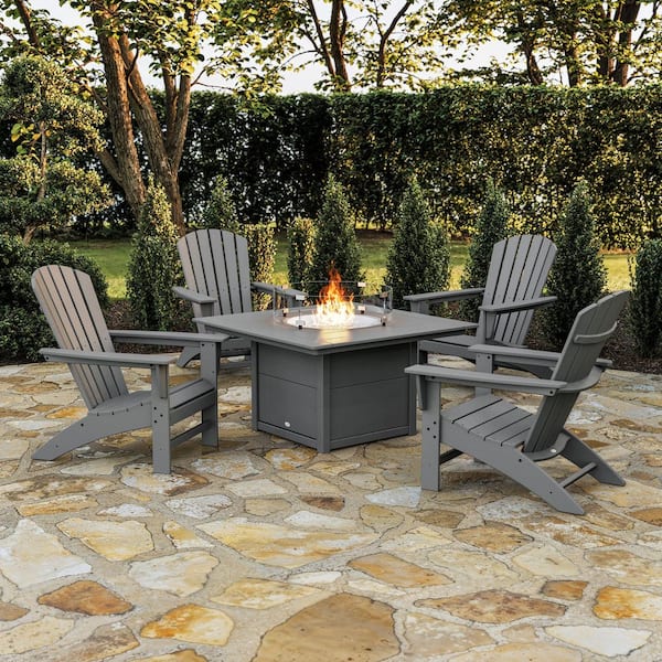 POLYWOOD Grant Park 5-Piece Plastic Adirondack Conversation Patio Fire Pit Set