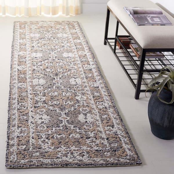 Antiquity Brown/Ivory  2 ft. x 8 ft. Border Trellis Ornate Runner Rug