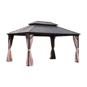 12 ft. x 14 ft. Aluminum Hardtop Gazebo with Double Galvanized Steel Roof, Netting and Curtains for Patio and Backyard