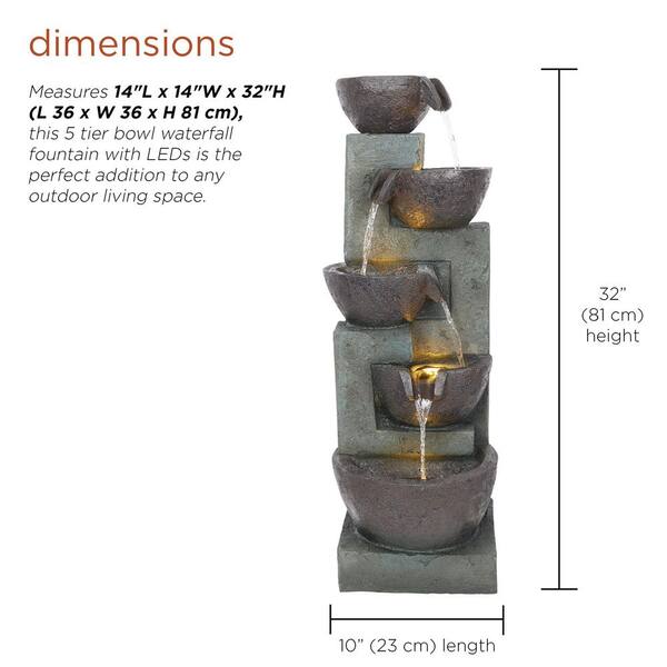 Alpine Corporation 39 in. Tall 5-Tiered Bowls Cascading Waterfall