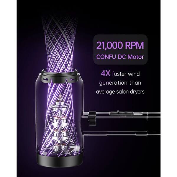 Portable Lavender Hair Dryer with Diffuser & Styling Nozzles Professional Portable Ionic Hair Dryer 120,000 RPM - Purple  main image 4
