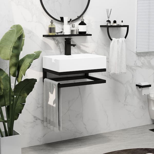 21 in 3.5 in Depth Wall-Mounted Rectangular Bathroom Sink in White