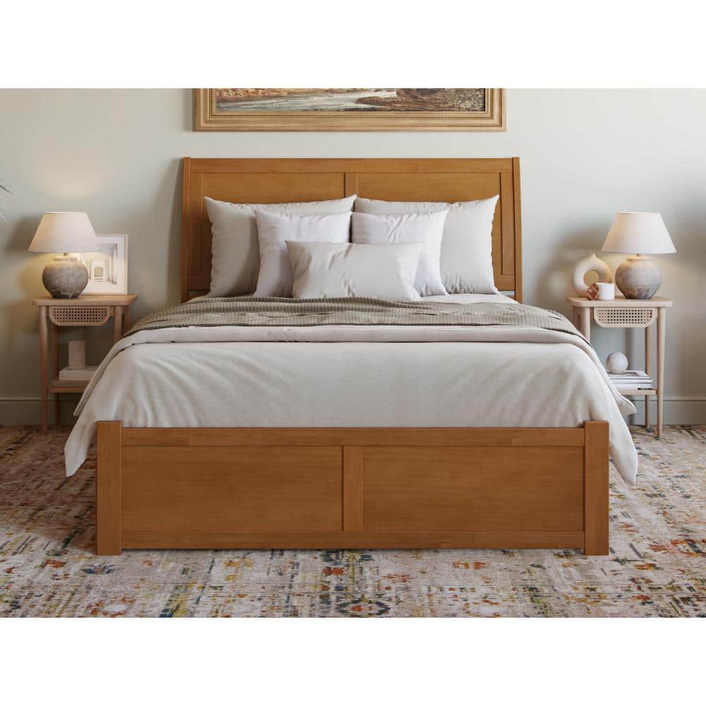 Light Toffee Queen Wood Platform Bed with Storage Drawers