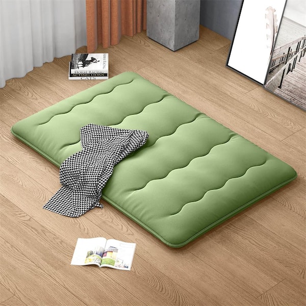 4 in. Full Futon Mattress Japanese Floor Pad with Washable Cover Carry Bag Green