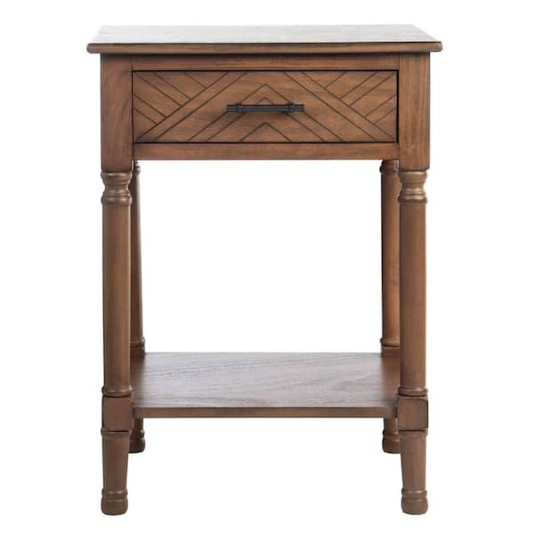 SAFAVIEH Peyton 19 in. Brown Rectangle Wood Storage End Table