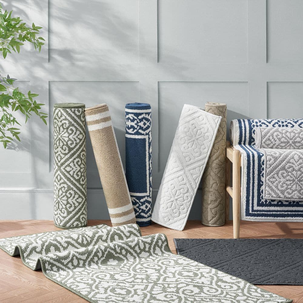 Ivory and Sage Geometric Tufted Runner Rug, 60" x 25"