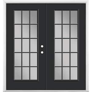 72 in. x 80 in. Jet Black Steel Prehung Left-Hand Inswing 15-Lite Clear Glass Patio Door with Brickmold