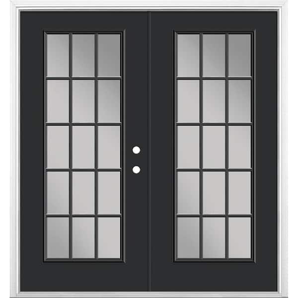 Masonite 72 in. x 80 in. Jet Black Steel Prehung Left-Hand Inswing 15-Lite Clear Glass Patio Door in Vinyl Frame with Brickmold