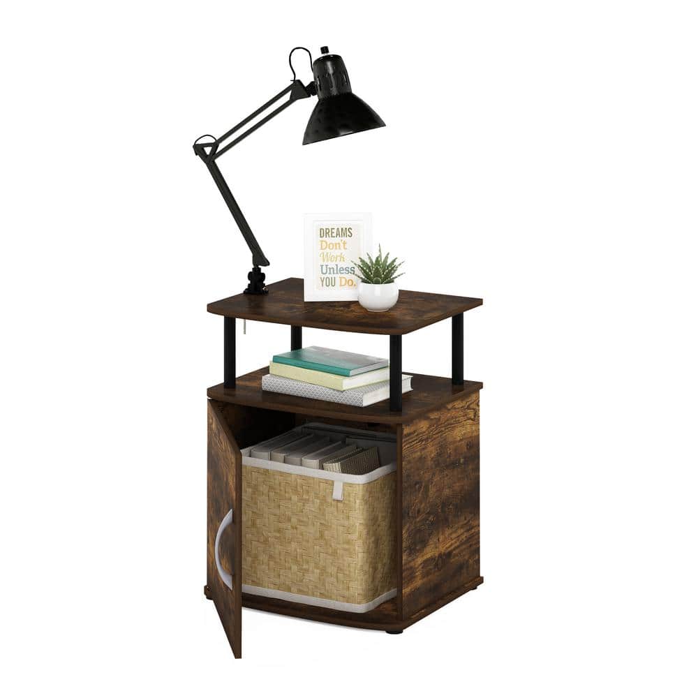 Amber Pine & Black Rectangular End Table with Storage