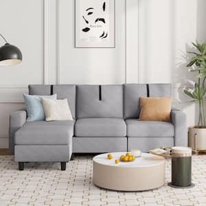 80.32 in. W Square Arm 2-Piece Fabric L-Shaped 3-Seat Sectional Sofa in Light Grey with Side Storage Pockets