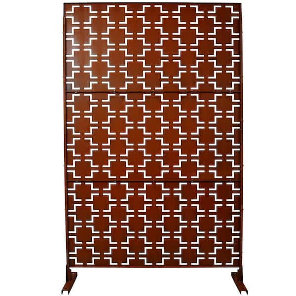6.3 ft. x 4 ft. Rust Red Steel Freestanding Flat Flat Top Decorative Privacy Screen Metal Fence Panel