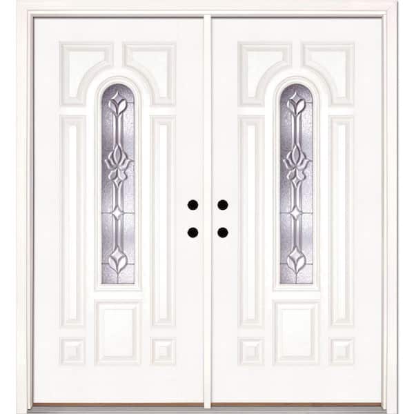 74 in. x 81.625 in. Medina Zinc Center Arch Lite Unfinished Smooth Right-Hand Fiberglass Double Prehung Front Door