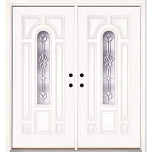 74 in. x 81.625 in. Medina Zinc Center Arch Lite Unfinished Smooth Left-Hand Fiberglass Double Prehung Front Door