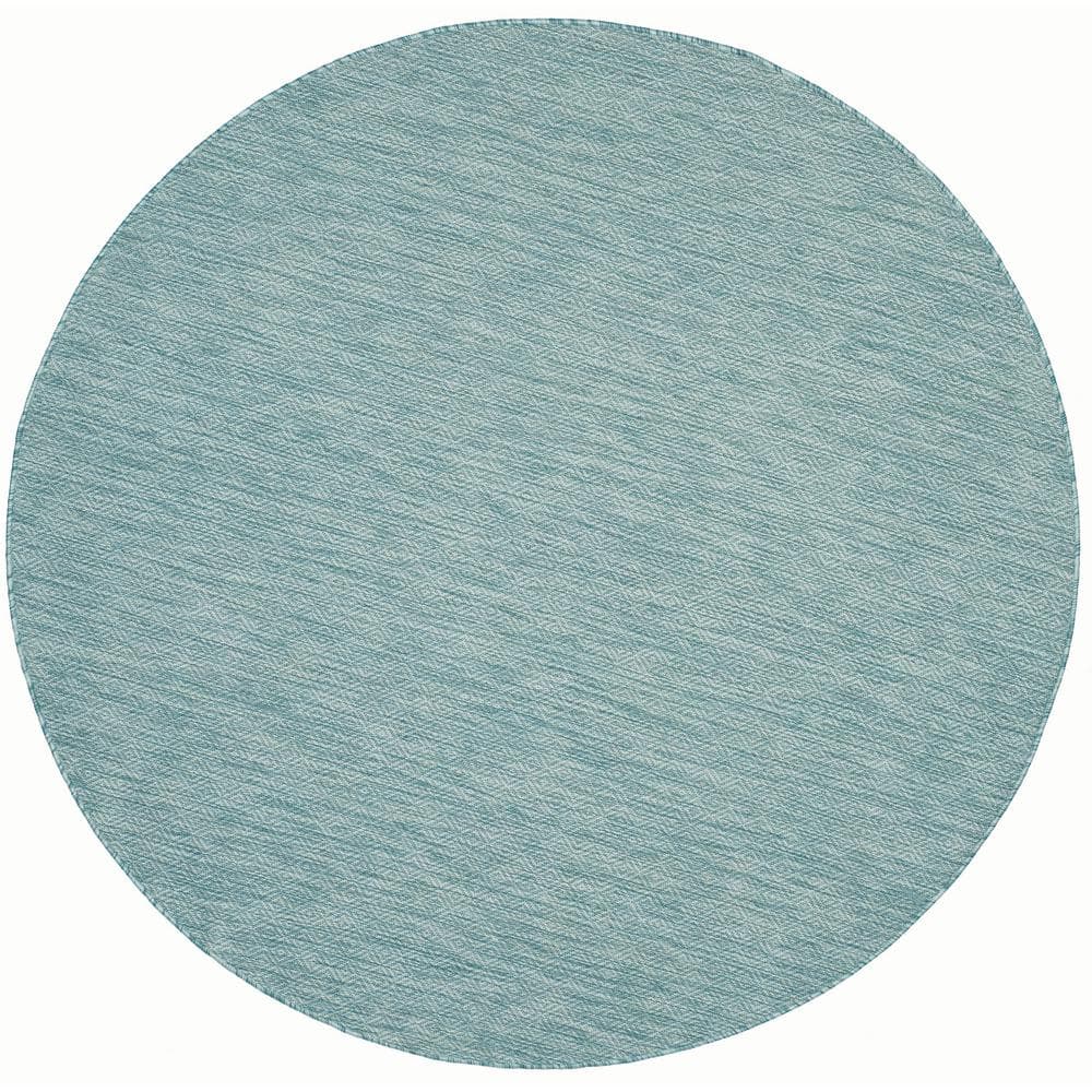 Aqua Round Flat Woven Synthetic Non-slip Rug