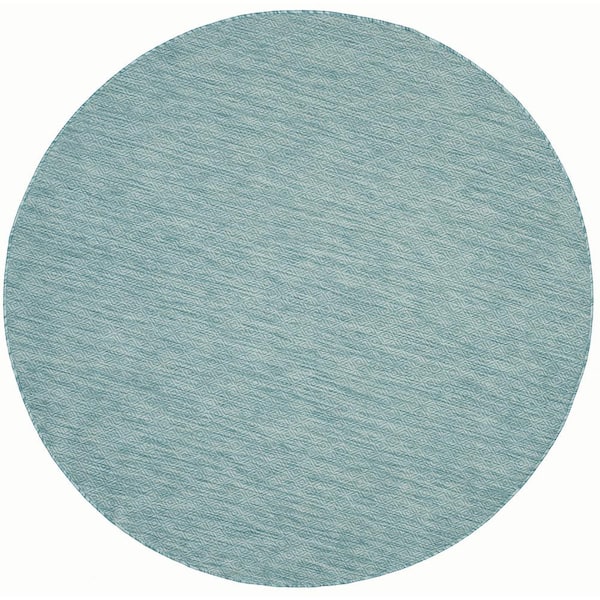 SAFAVIEH Courtyard Aqua 7 ft. x 7 ft. Round Solid Indoor/Outdoor Patio  Area Rug
