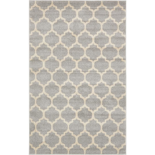 Trellis Philadelphia Light Gray/Beige 5 ft. x 8 ft. Area Rug