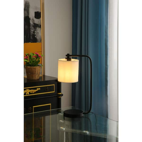 Spitzer 19 in. Black Industrial Iron Metal Desk Lamp with Fabric Shade