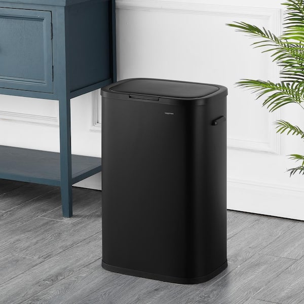 Tammi Kitchen 14.5-Gal. Slim Metal Push Button Trash Can, Charcoal Black