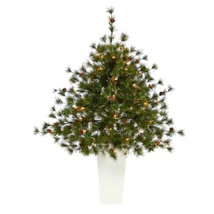 3.5 ft. Green Pre-Lit Mountain Pine Artificial Christmas Tree with 50 Clear Lights, 171 Bendable Branches Pine Cones