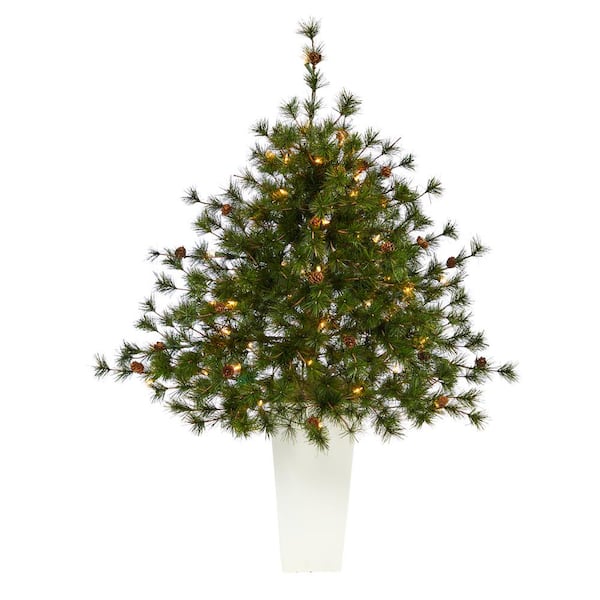 3.5 ft. Green Pre-Lit Mountain Pine Artificial Christmas Tree with 50 Clear Lights, 171 Bendable Branches Pine Cones